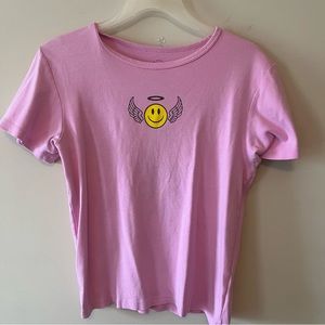 Pacsun Pink Smiley Face Angel Tee Shirt Large